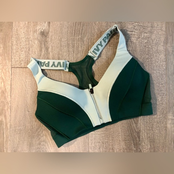 Adidas x Ivy Park - Drip 2 | Medium Support Zip Bra, Green Tint/Dark Green - Picture 6 of 12
